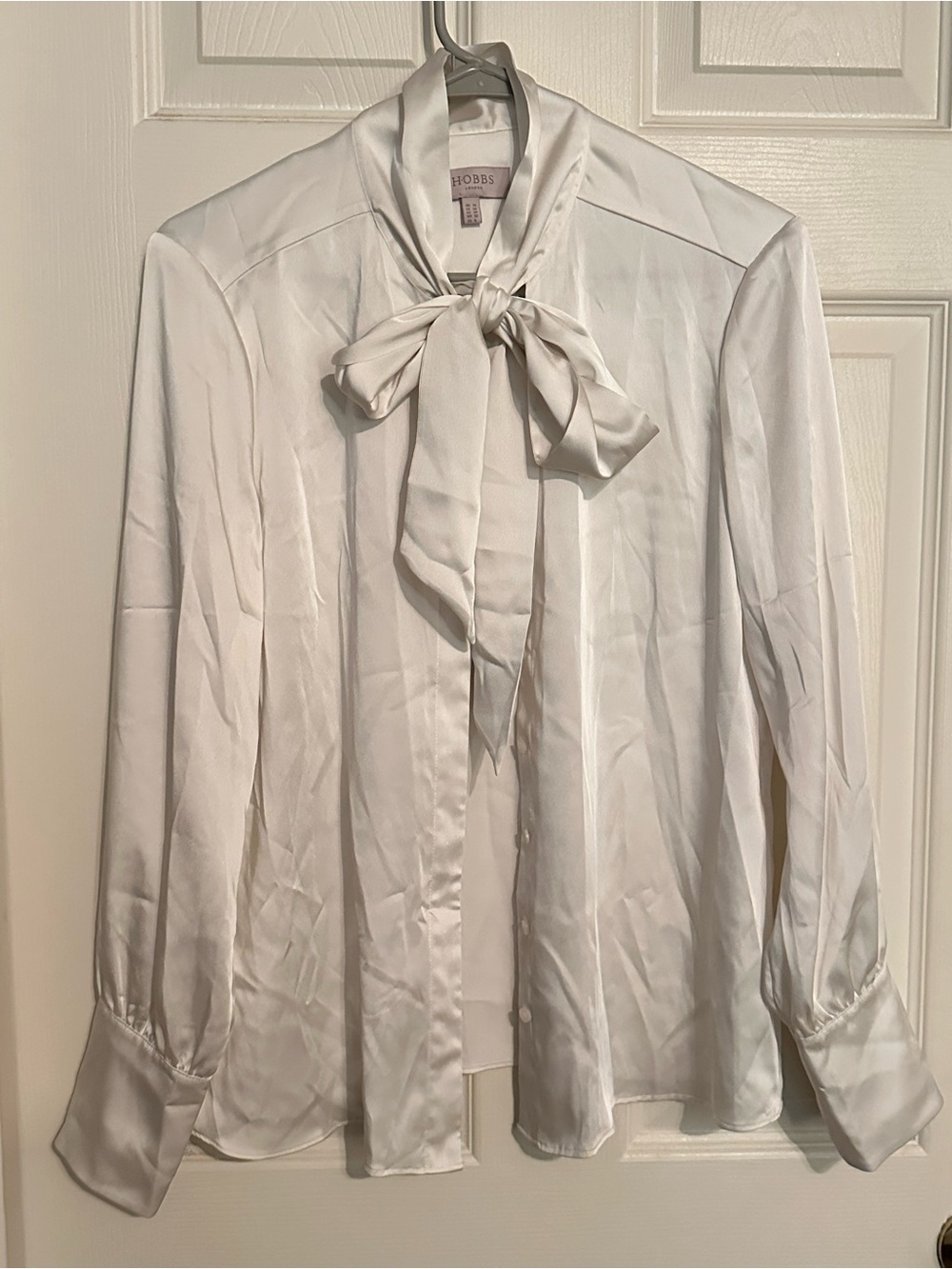 Hobbs London Cream Satin Bow-Neck Blouse